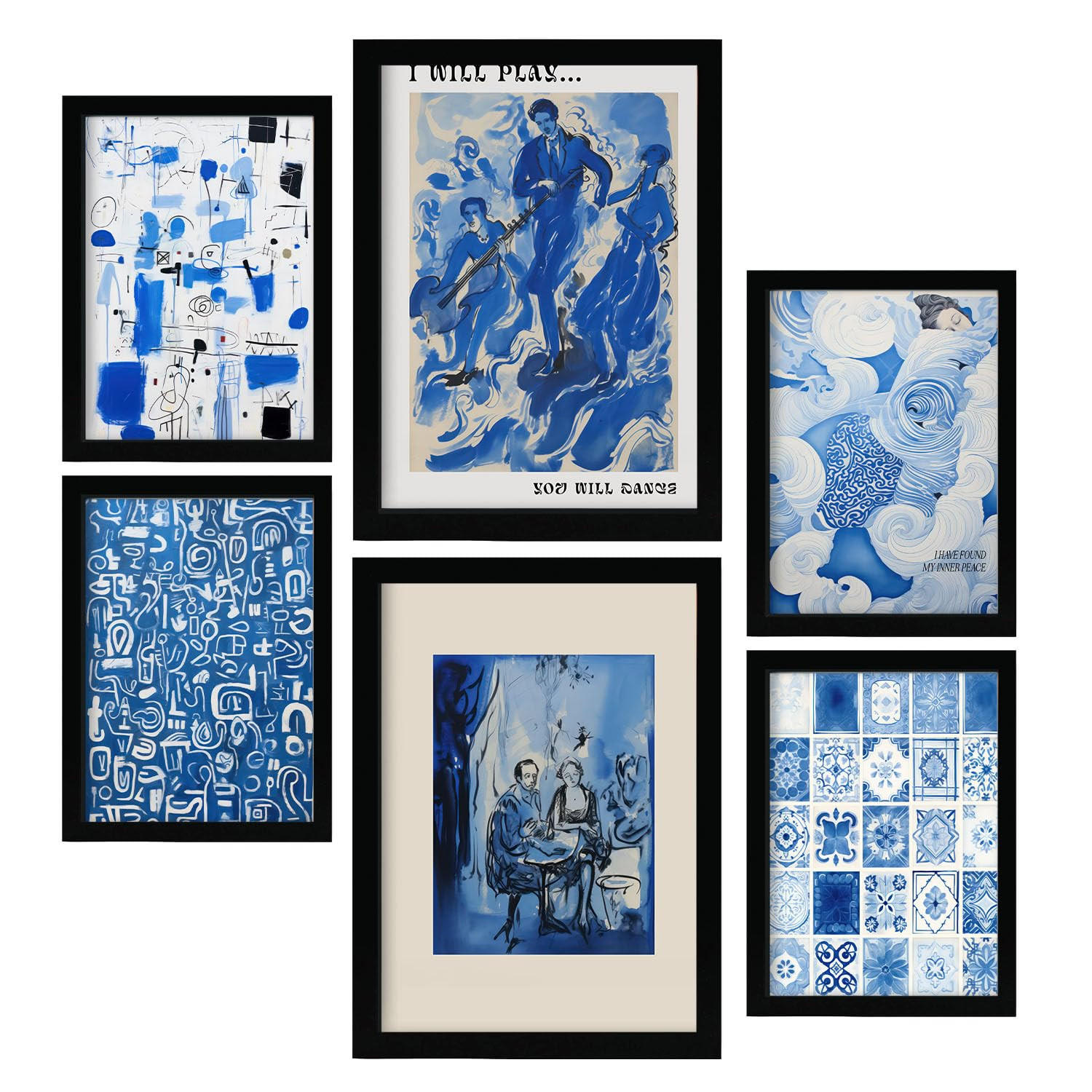 POSTER Set Mit 6 Reichlich Formen In Vielseitiger A3 & A4 Schwarzer Rahmen - Schwarz, Papier (29/3cm) - Nacnic