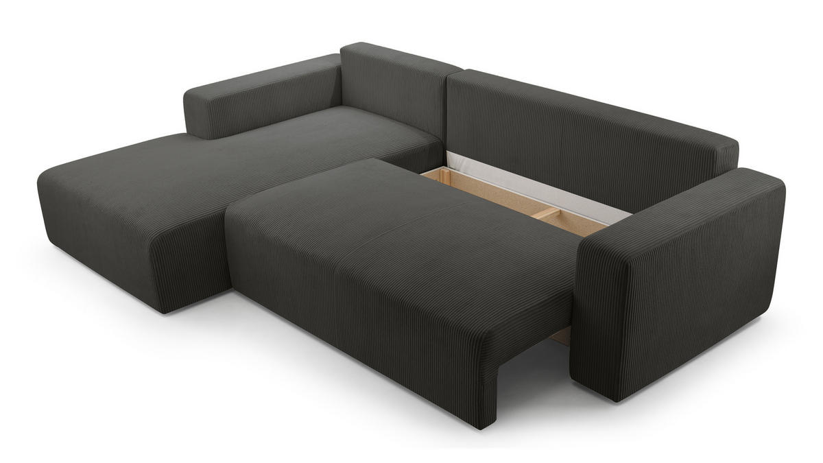 ECKSOFA L Form Catea Dunkelgrau 279/145/84 cm Links mit Schlaffunktion - Dunkelgrau/Schwarz, Kunststoff/Textil (145/279cm) - AX Living