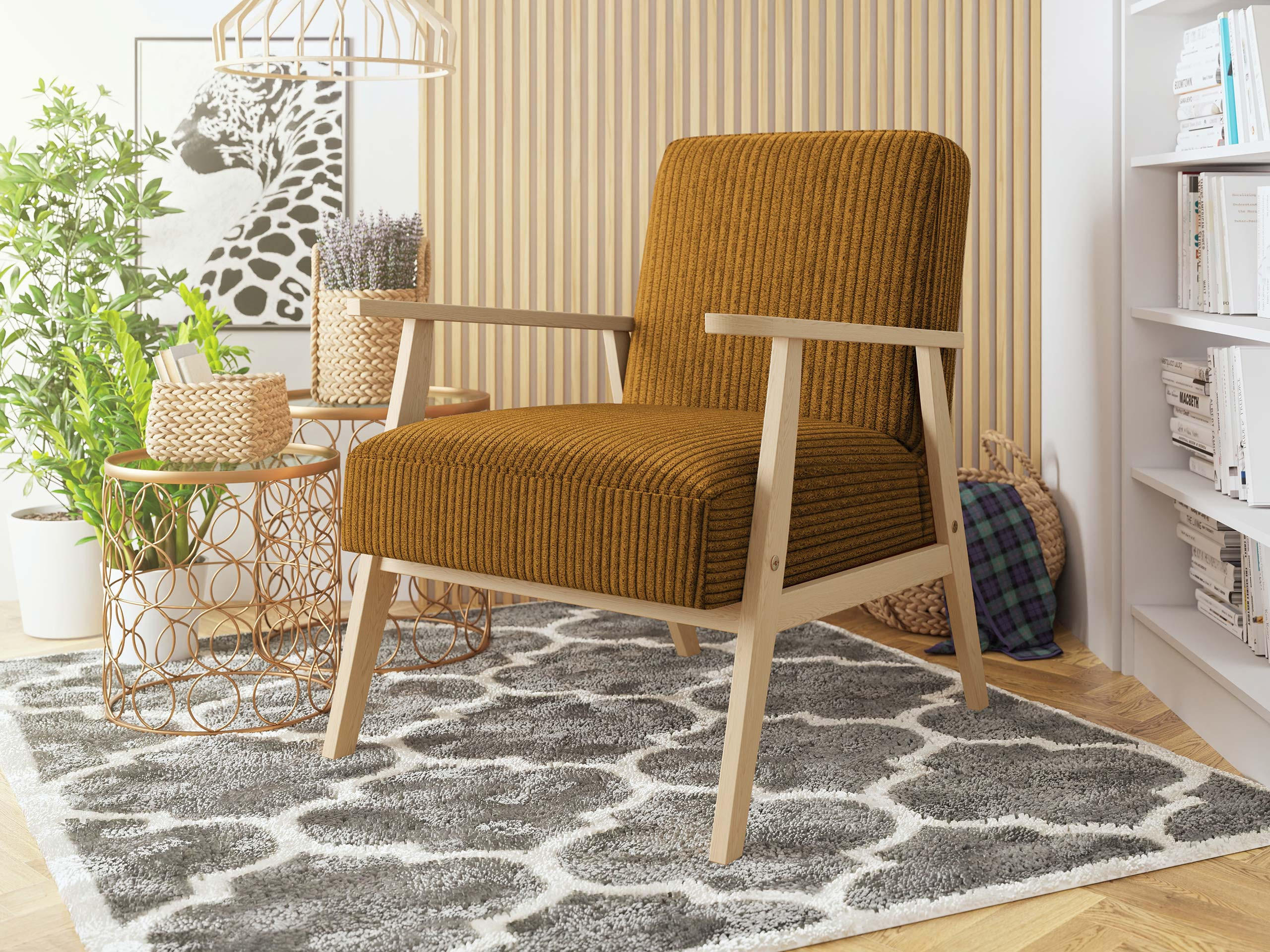 SESSEL Retro Cord - Naturfarben/Bronzefarben, Holz/Textil (59/76/67cm) - MIRJAN24