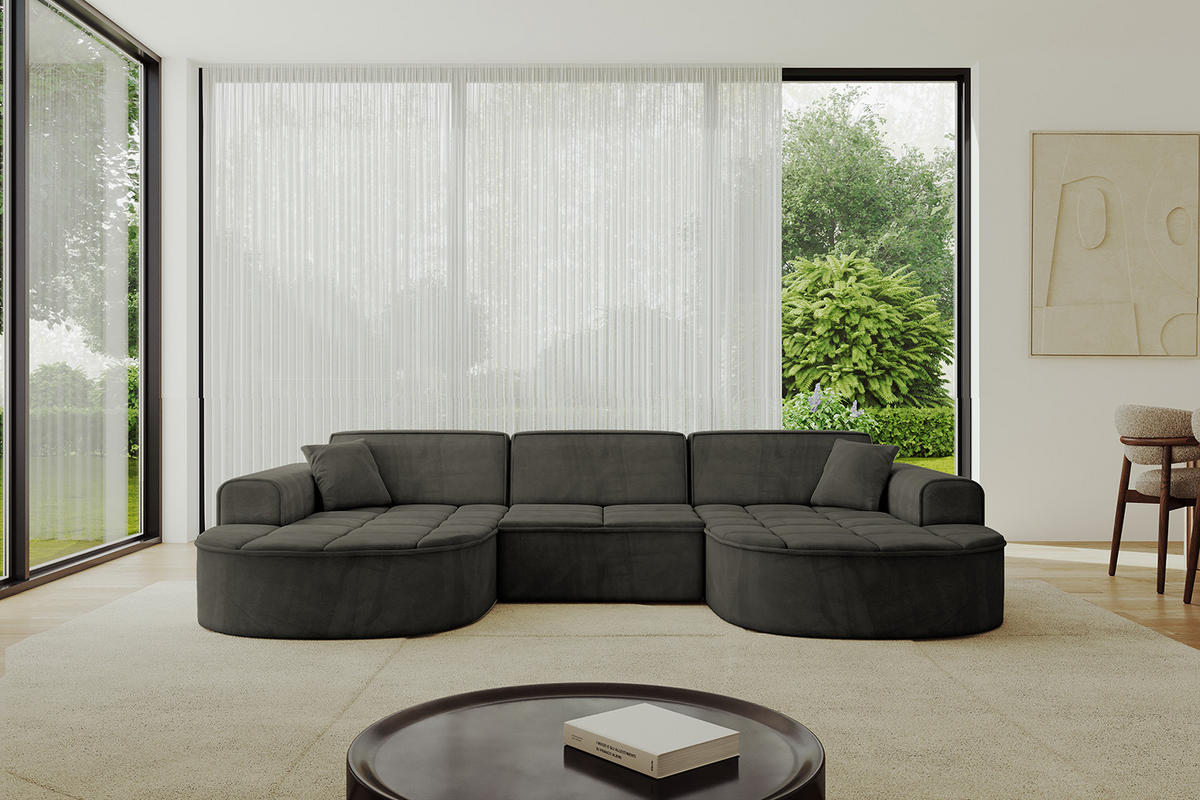 WOHNLANDSCHAFT TARO-U1 - 303x171x79,5 cm Schwarz - Schwarz, Holzwerkstoff/Textil (303/79.5/171cm) - ALTDECOR