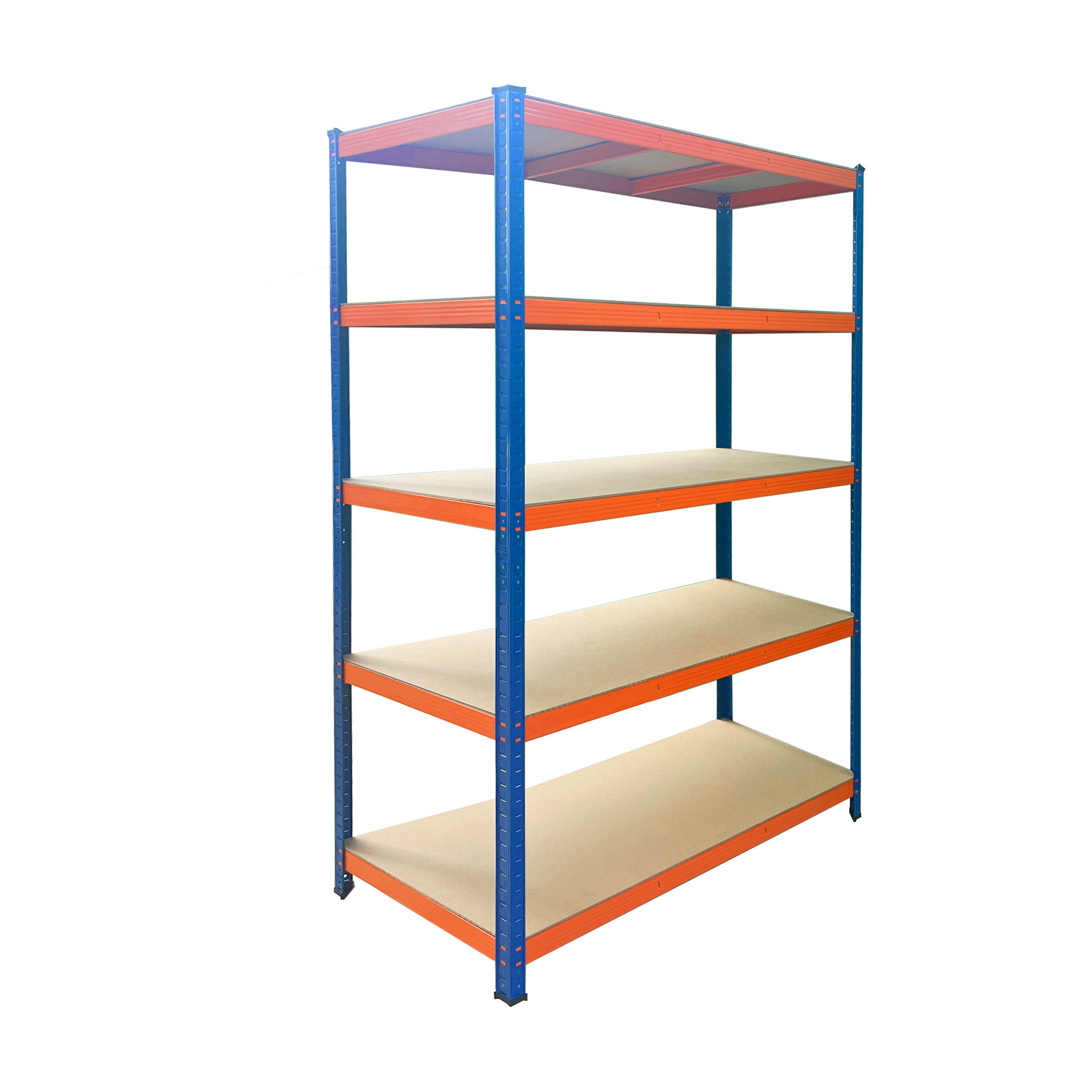 LAGERHYLLA blå orange 5 hyllplan metall 200x120x60 cm - Multicolor, Träbaserade material/Metall (120/200/60cm) - Relaxdays