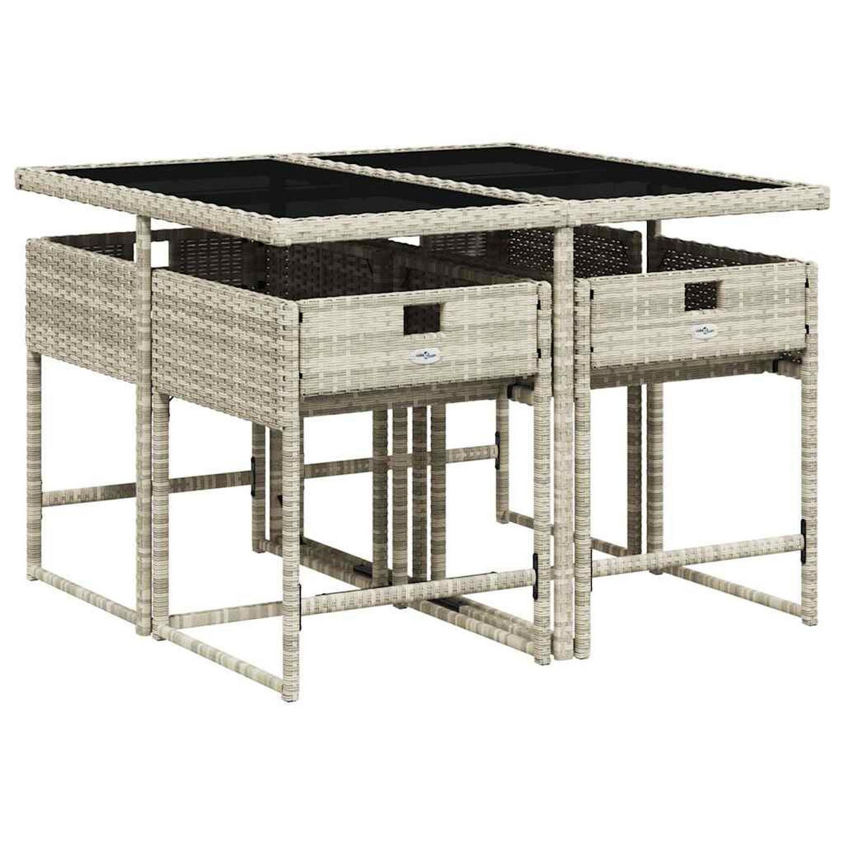 GARTEN-ESSGRUPPE 5-teilig Mit Kissen Hellgrau Poly Rattan - Grau, Kunststoff - vidaXL