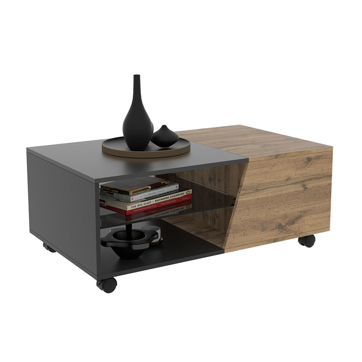 COUCHTISCH Yukon Holz 100 x 60 cm - Schwarz/Naturfarben, Holzwerkstoff (60/100/40cm) - Vicco