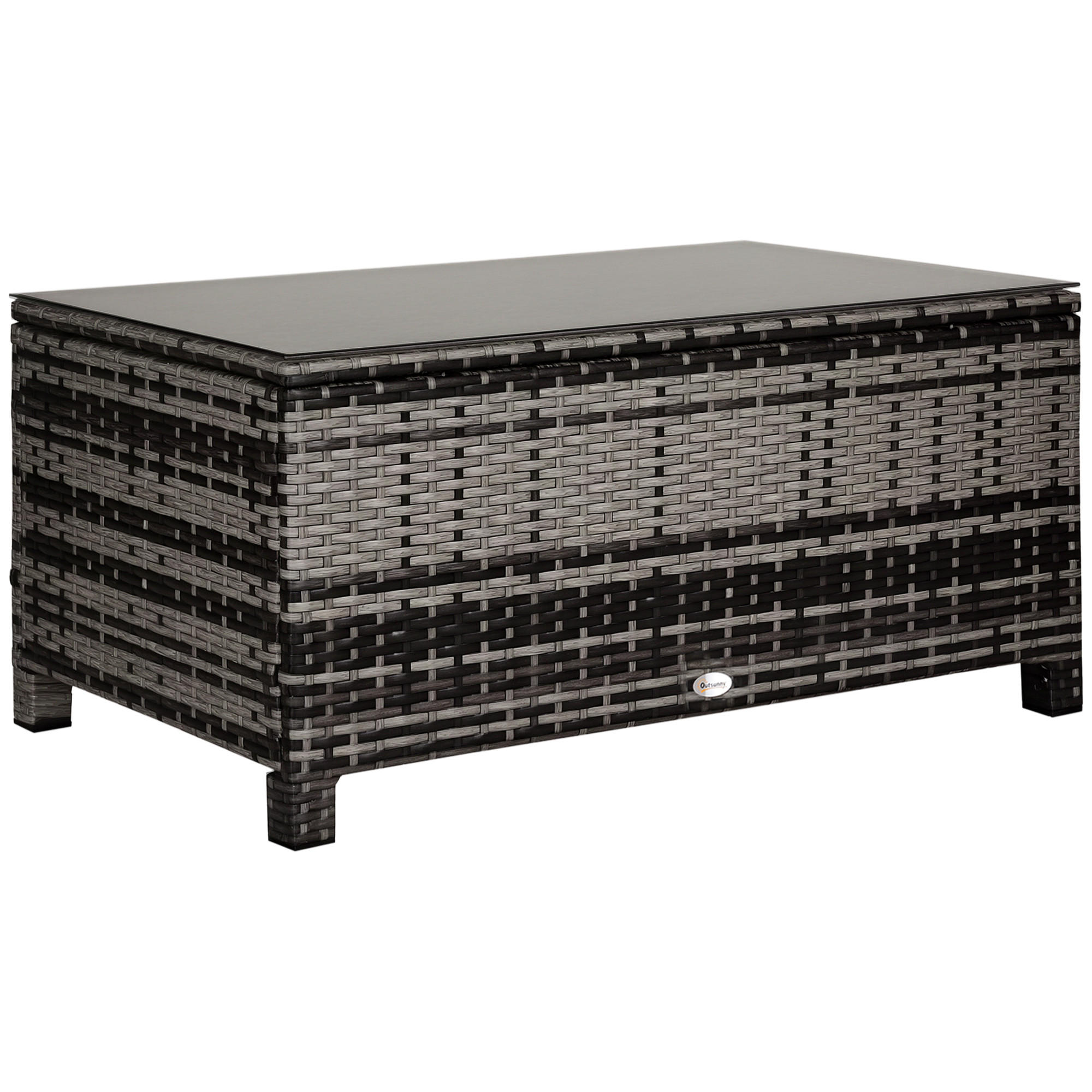 GARTENBEISTELLTISCH DE-13569 mit Geflecht und Glasplatte Grau - Grau, Metall (85/50/39cm) - ComfortXL