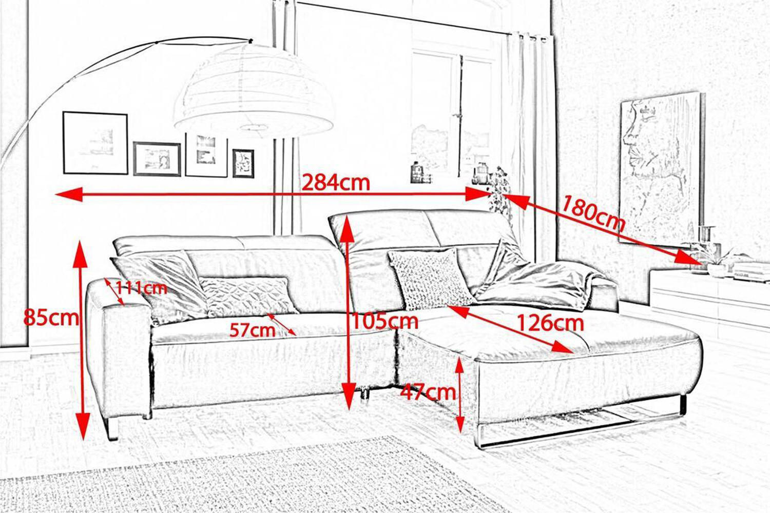 ECKSOFA YORK Ecru Leder - Ecru/Silberfarben, Leder (284/180cm) - KAWOLA