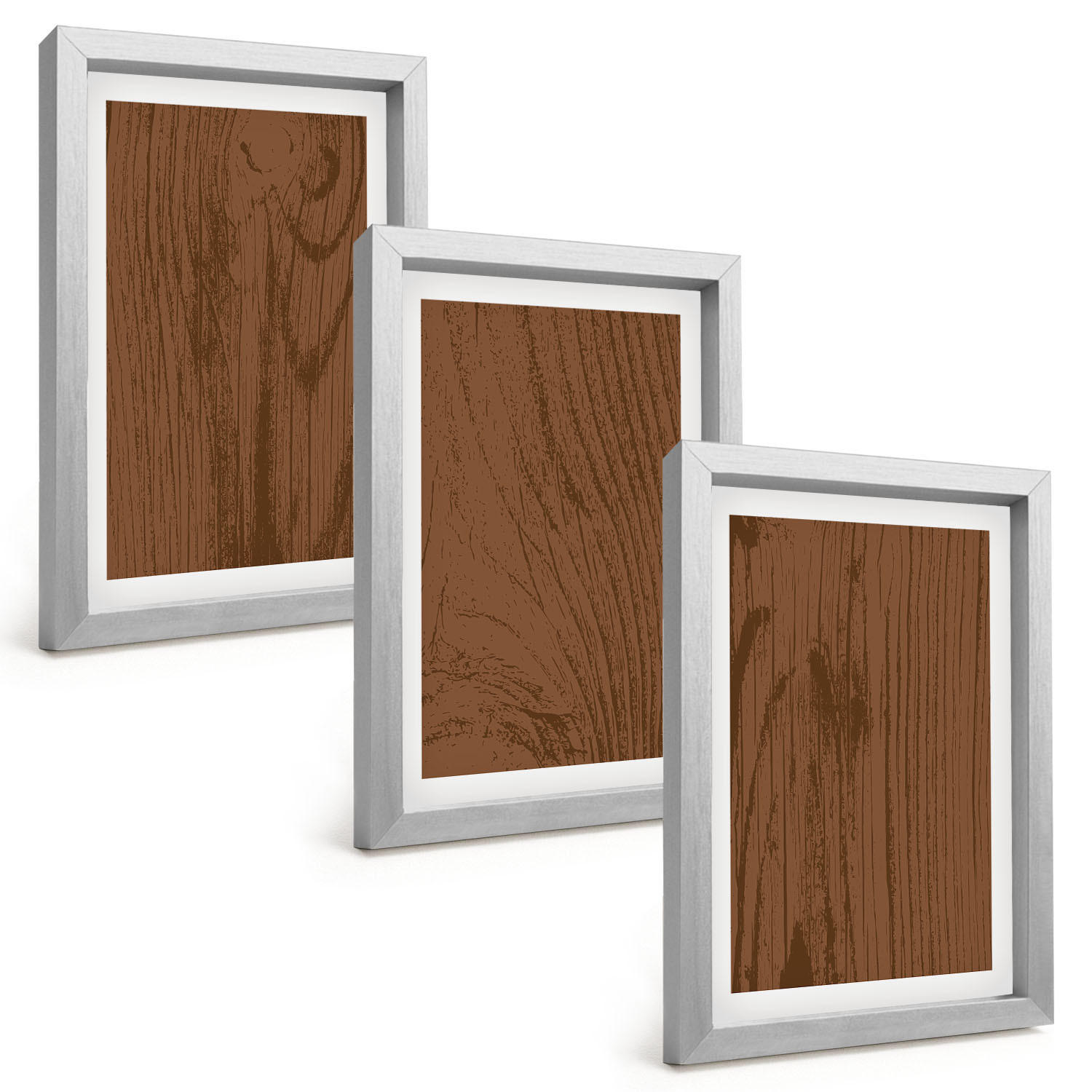 BILDER SET 3er Set - 20x30 cm Silberner Rahmen - Holzstruktur, Rinde, Minimalismus - Silberfarben, Kunststoff (20/30cm) - TULUP