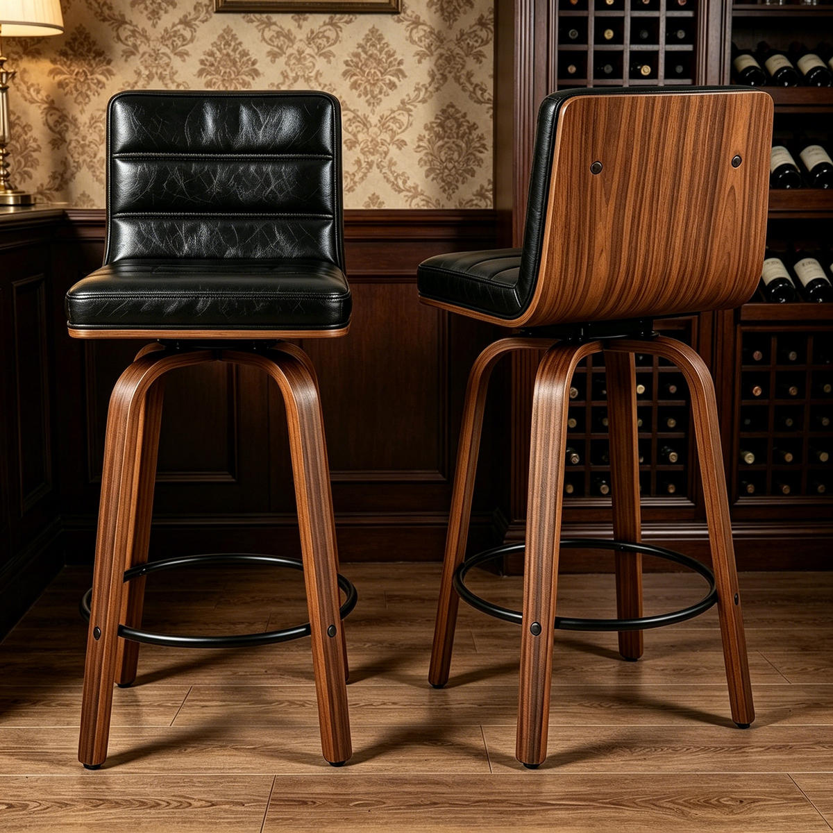 BARHOCKER DE-36437 mit geschwungenen Holzbeinen Schwarz - Schwarz, Holz (48/90/40cm) - ComfortXL