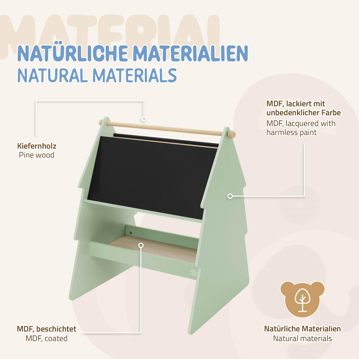 KREIDETAFEL Tanne, Grün/Natur - Naturfarben, Holz (68/79.5/60cm) - Joyz