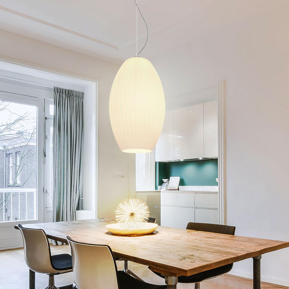 LED HÄNGELEUCHTE Glas Weiß Nickel-matt - Weiß, Glas (28.5/28.5/120cm) - Globo Lighting