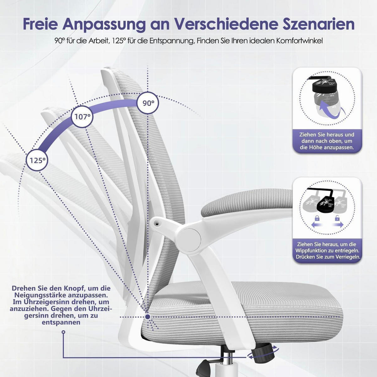 BÜROSTUHL Ergonomisch mit Lendenstütze und Wippfunktion Grau - Grau, Textil (57/99/57cm)