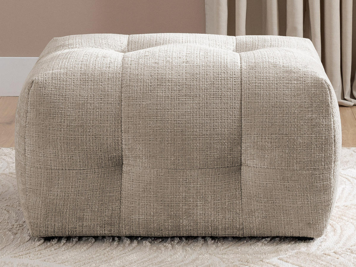 POLSTERHOCKER Kozy im Bumpy-Design aus weichem Dunkelbeige Chenille-Stoff - Beige/Schwarz, Holz/Textil (87/46/68cm) - S-Style Möbel