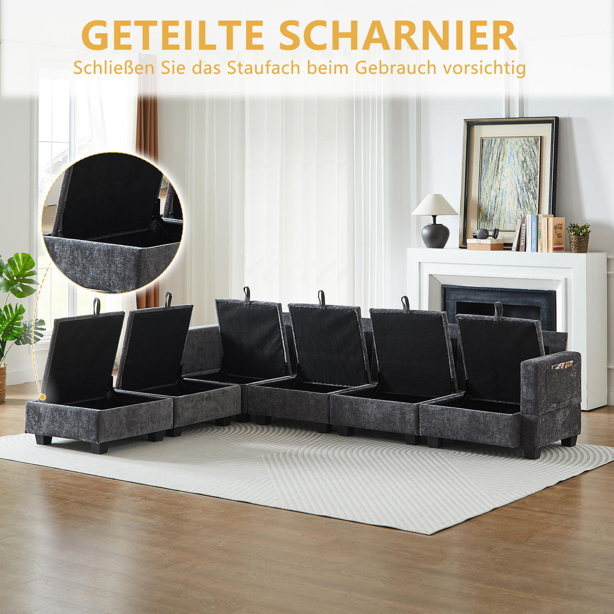 WOHNLANDSCHAFT DE-34550 U-Form mit Stauraum und 6-Sitzer Grau - Grau, Textil (141/87.6/289.6cm) - ComfortXL