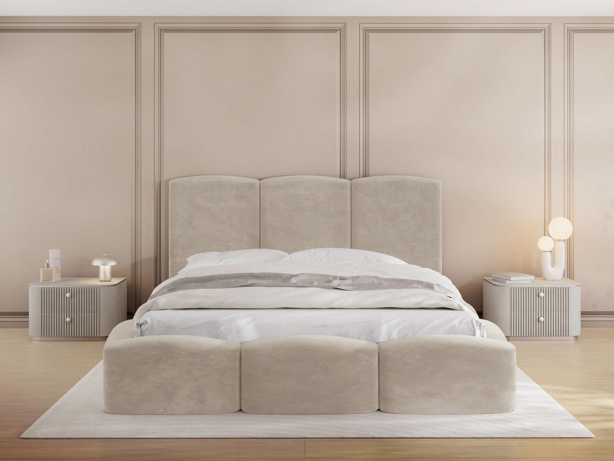 POLSTERBETT Harmony mit Bettkasten, Beige Samt 200x200 cm - Greige/Beige, Holz/Holzwerkstoff (200/200cm) - WFL GROUP