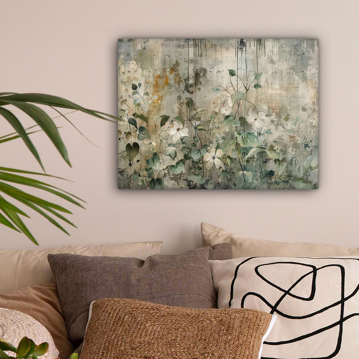 LEINWANDBILD - Blumen - Blätter - Abstrakt - Modern - 40x30 - Wanddeko - Grau, Textil (40/30cm) - MuchoWow