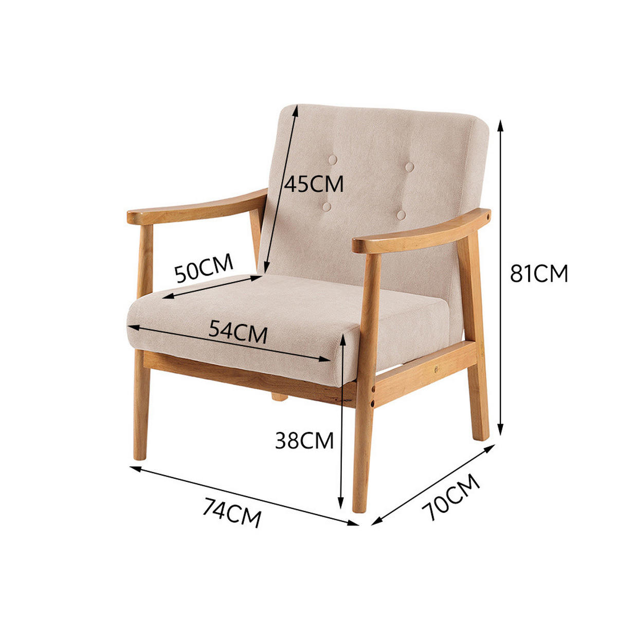 POLSTERSESSEL 74/70/81 cm Armlehnen Holzrahmen Leinen Beige - Beige, Holz/Textil (74/81/70cm) - Livingandhome