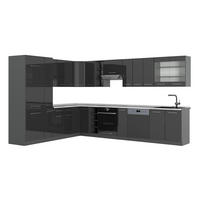 KUHINJA V OBLIKI ČRKE L Fame-Line, Antracit z visokim sijajem/Antracit, 347 x 257 cm, DP Marmor - črna/visok sijaj, leseni material (347/206.8/60cm) - Vicco