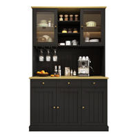 BUFFETSCHRANK aus Spanplatte 120x40x191 cm Schwarz mit Glastüren, Gläserhalter und Steckdosen - Schwarz, Holzwerkstoff (120/191/40cm) - IVMEU