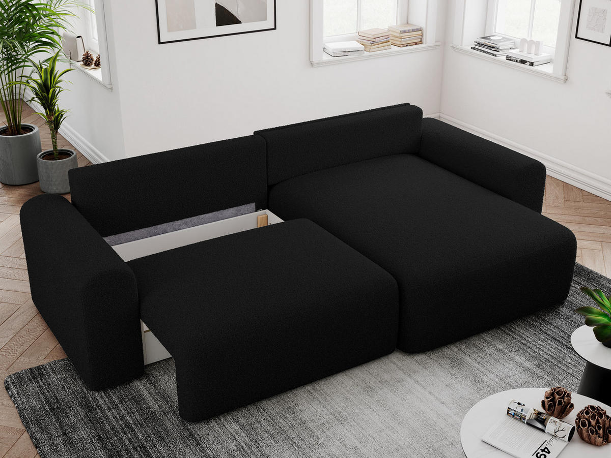 ECKSOFA NELSON Schwarz Boucle - Schwarz, Kunststoff/Textil (274/152cm) - MKS