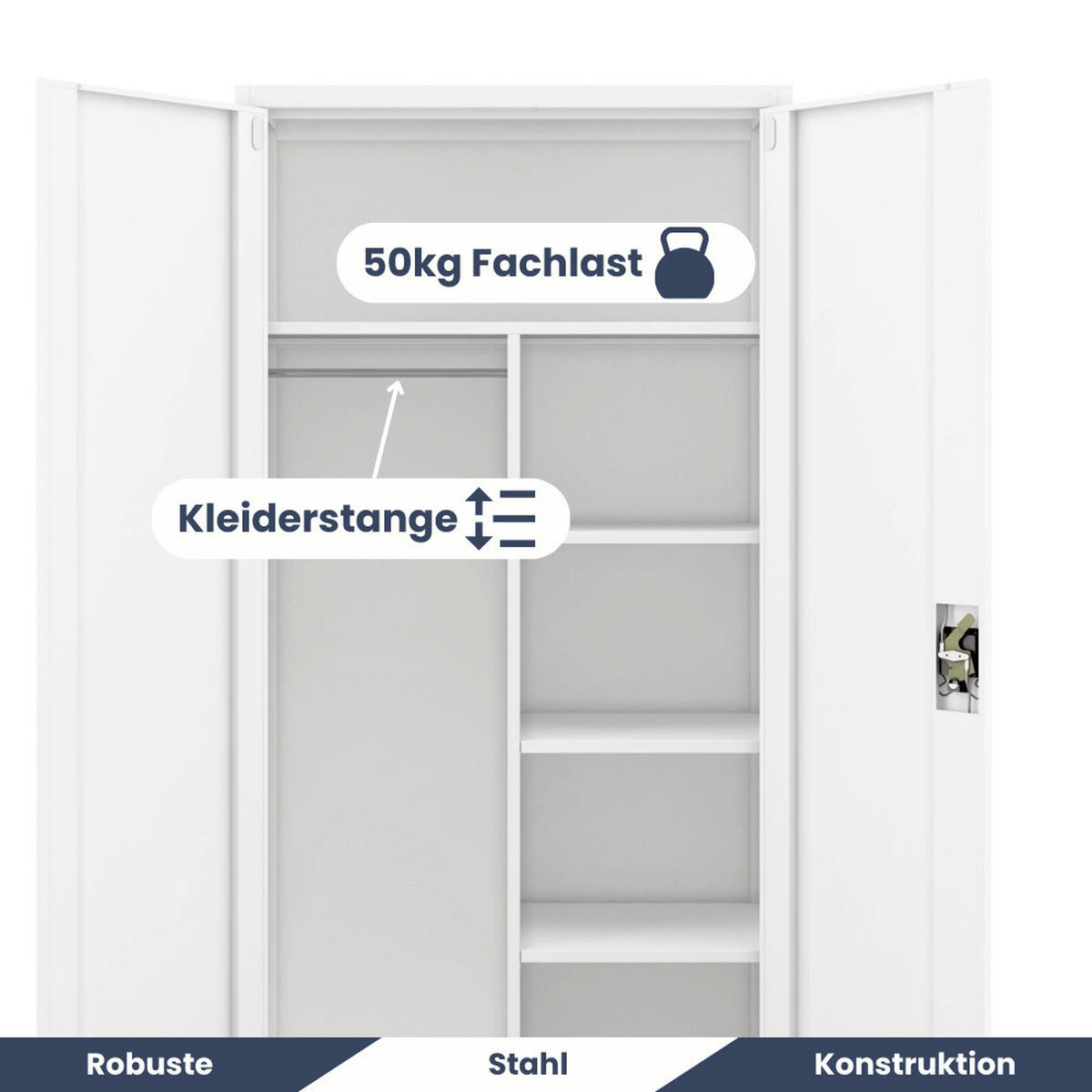 MEHRZWECKSCHRANK Metall abschließbar REKL 185x90x45cm Weiß - Weiß, Metall (90/185/45cm) - DELUKE