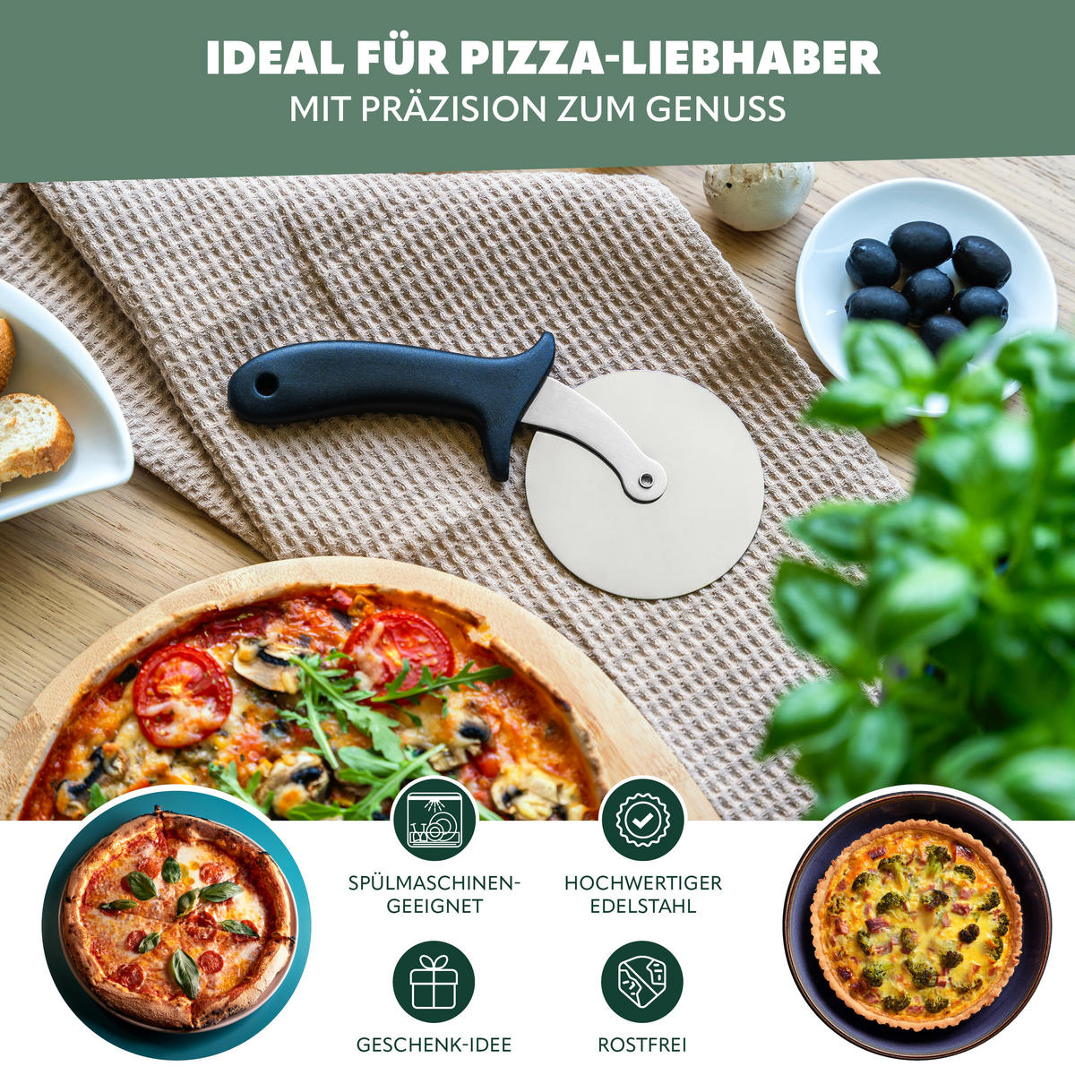 PIZZASCHNEIDER, schwarz, Edelstahl, Kunststoff - Schwarz, Metall (10/2/22.5cm) - bremermann