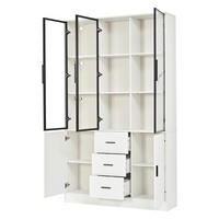 KÜCHENSCHRANK MIT LED BELEUCHTUNG 120/200/30 cm, Spanplatte und Glas, Weiß matt, Highboard mit 3 Schubladen für Wohnzimmer - Weiß, Holzwerkstoff (30/200/120cm) - Rolipo