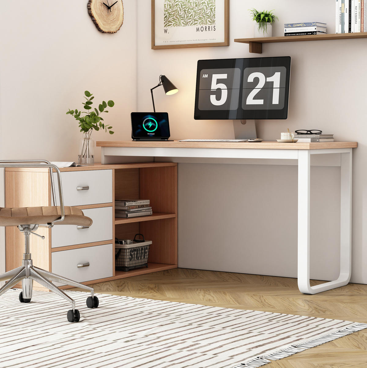 SCHREIBTISCH mit 3 Schubladen 147 x 100 x 75,3 cm MDF Metall Natural - Braun, Metall (147/100/75.3cm) - Meubliv