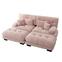 2-SITZER-SOFA DE-34065 modular mit 2 Ottomans Rosa - Pink, Holz (145/81/220cm) - ComfortXL
