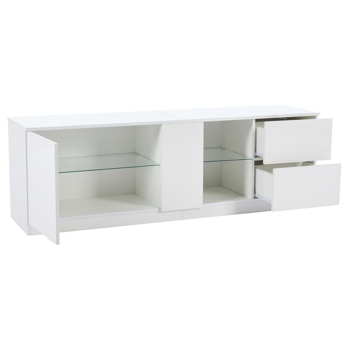 TV-SCHRANK 160/40/52 cm Weiß Hochglanz mit LED, 2 Schubladen und 1 Tür - Weiß, Holzwerkstoff (160/52/40cm) - Oxeza