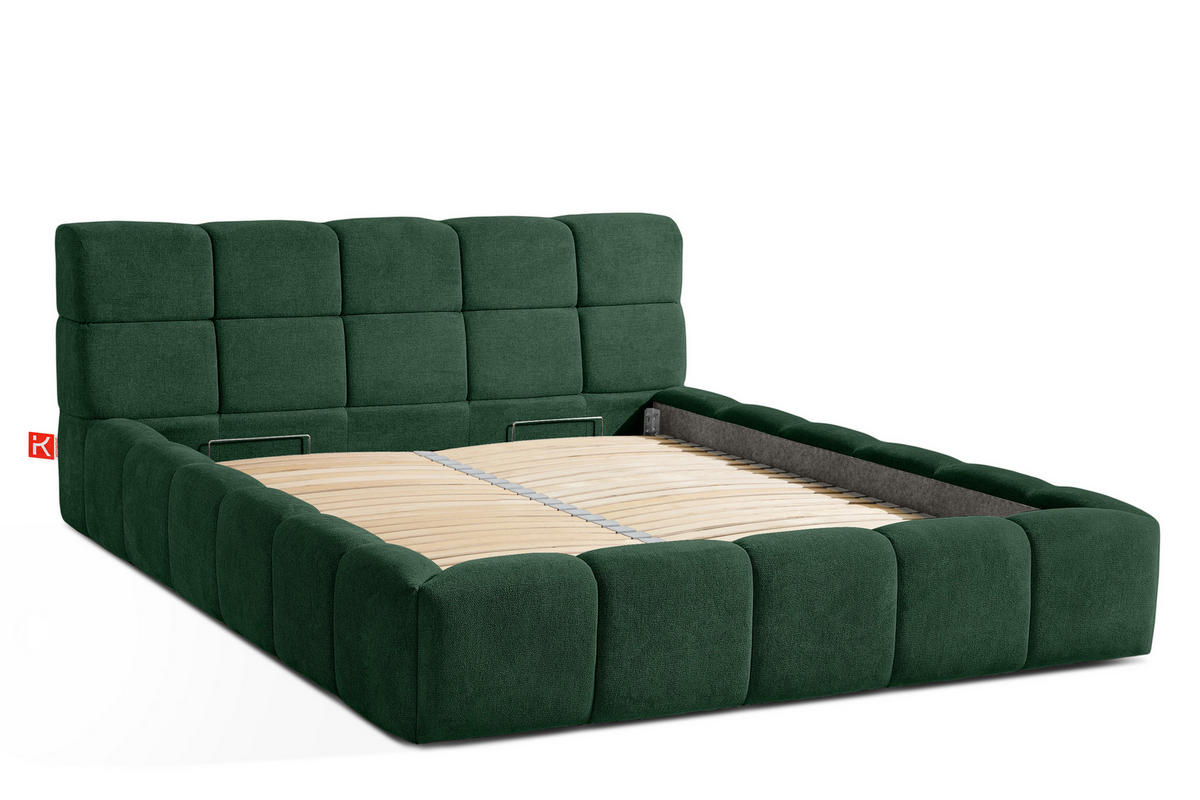POLSTERBETT AERI 140/160/180/200 mit Rahmen und Bettkasten, dunkelgrün - Dunkelgrün, Holz/Holzwerkstoff (160/200cm) - KONSIMO®