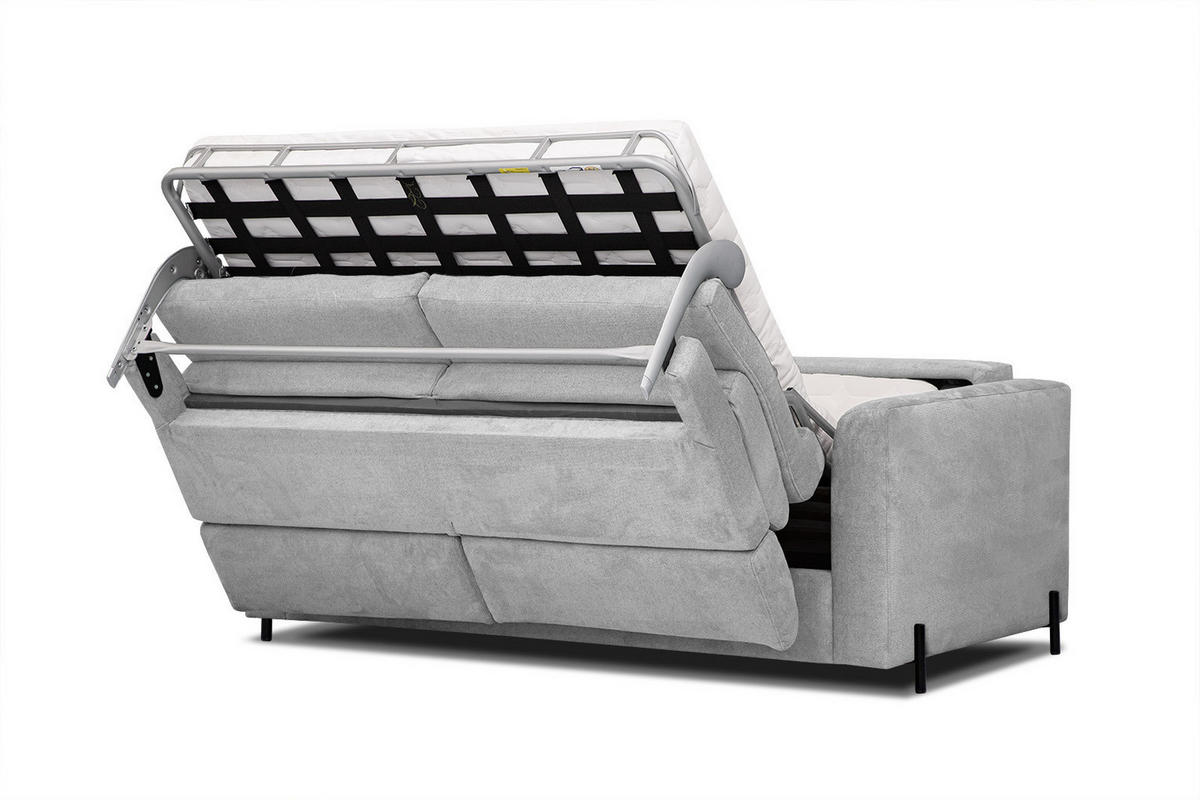 SOFA MEZO 3-Sitzer mit Schlaffunktion, hellgrau - Hellgrau/Schwarz, Holz/Textil (232/90/107cm) - Courtois Laville