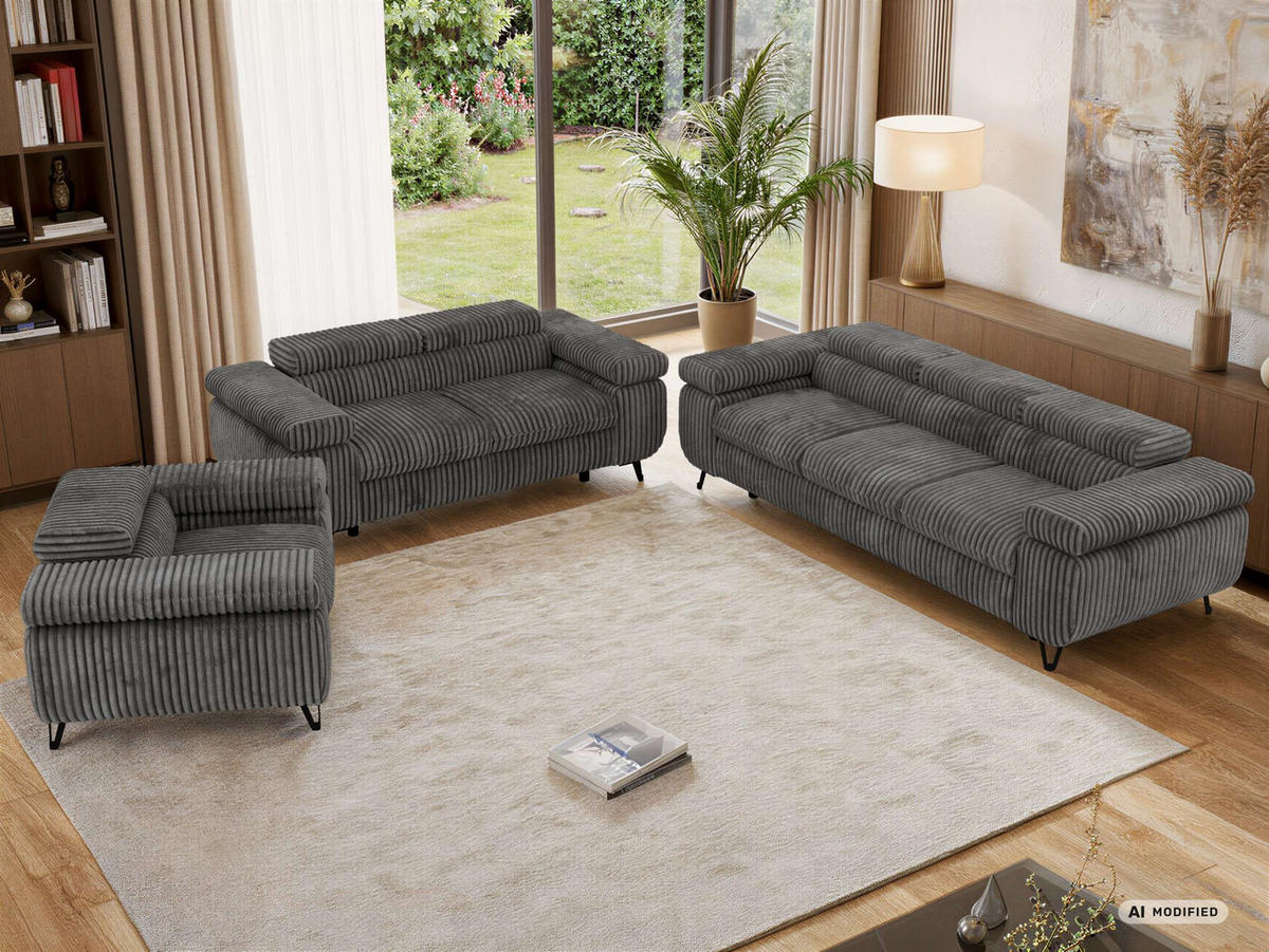 SEDACÍ SOUPRAVA PETER 1+2+3 - Šedá Manšestr - šedá/černá, kov/textil (262/76/99cm) - MKS