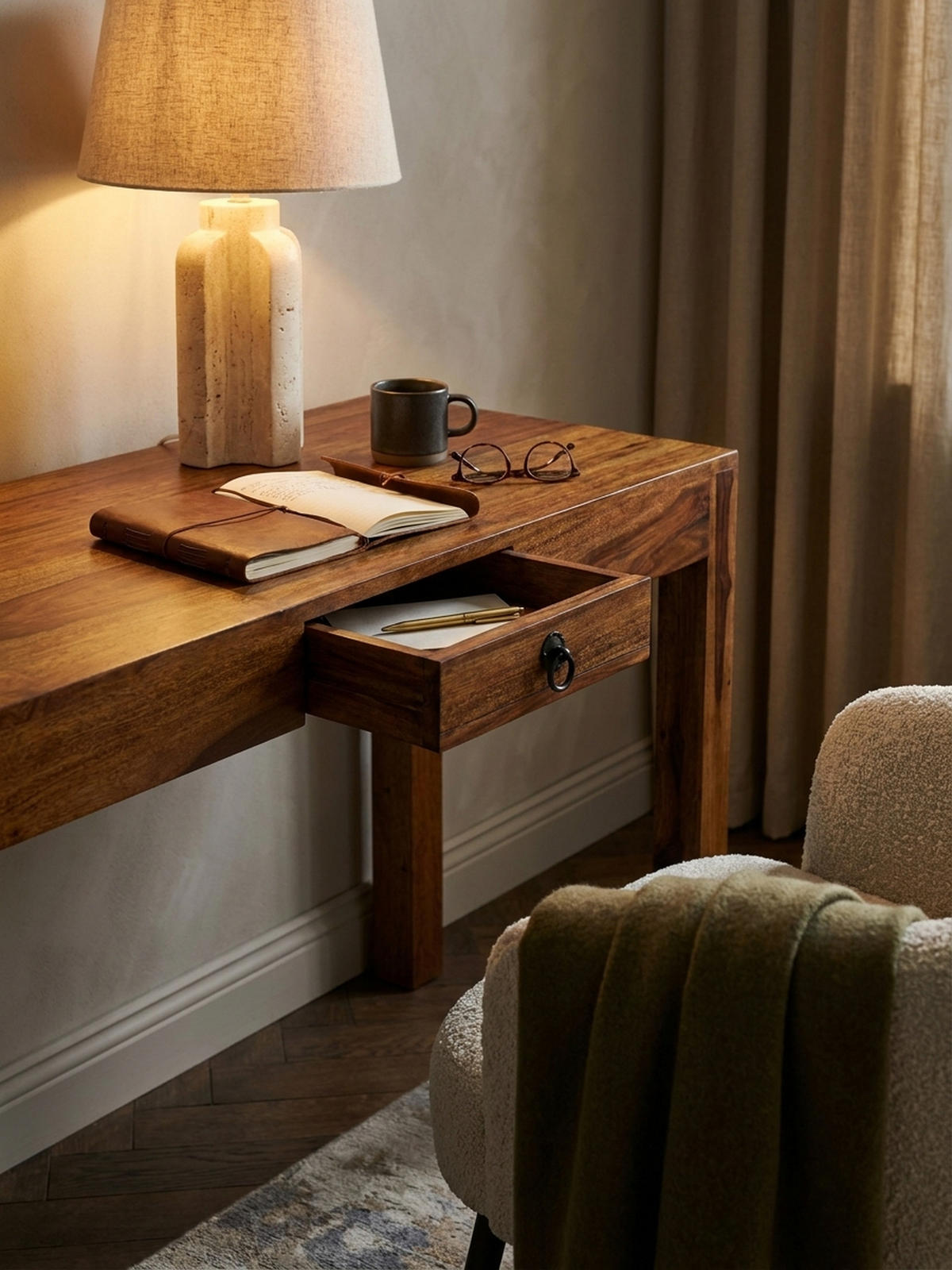 SCHREIBTISCH – Massivholz, 118x40x76 cm, dunkelbraun, kompakt, handgefertigt - Dunkelbraun/Braun, Holz/Metall (40/118/76cm) - KADIMA DESIGN