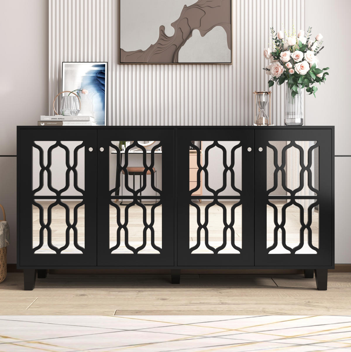 SIDEBOARD 160/40/84 cm schwarz aus MDF mit 4 Türen - Schwarz, Holzwerkstoff (160/84/40cm) - OKWISH
