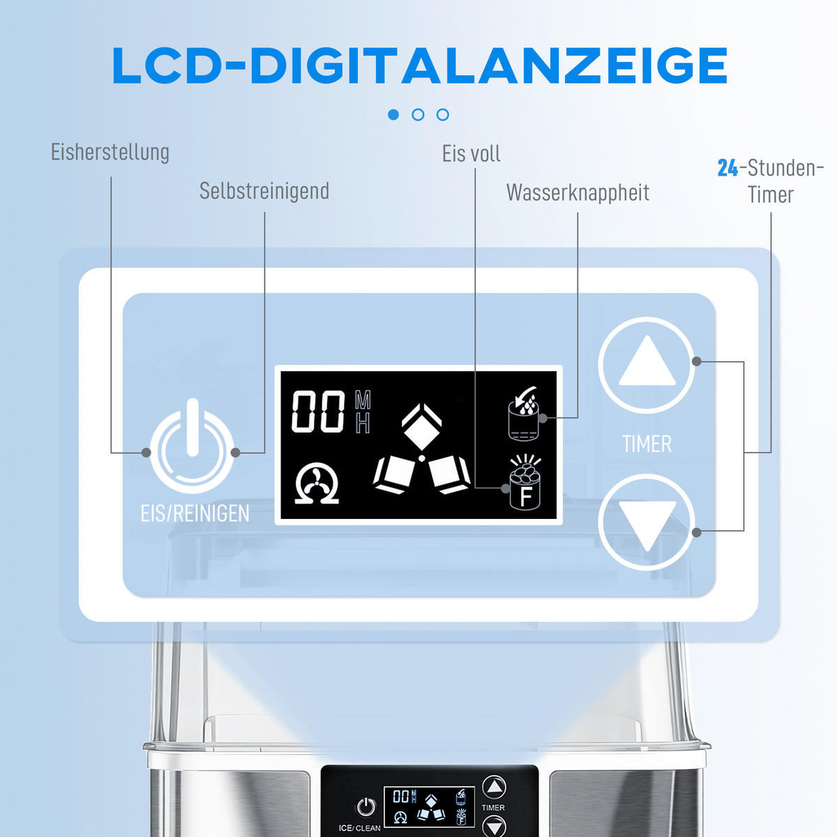EISWÜRFELMASCHINE, 20 kg/24h, 2 L, Ice Maker Edelstahl 24 Eiswürfel in 6-15 Min. - Silberfarben, Kunststoff (24/39/33.5cm) - HOMCOM