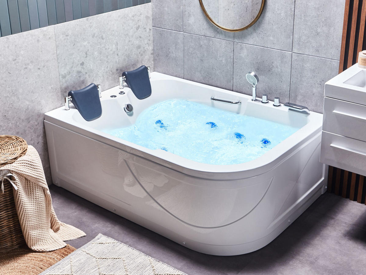 WHIRLPOOL BADEWANNE mit LED 119x170x59 cm weiß Bayamo - Weiß, Kunststoff (119/59/170cm) - Beliani