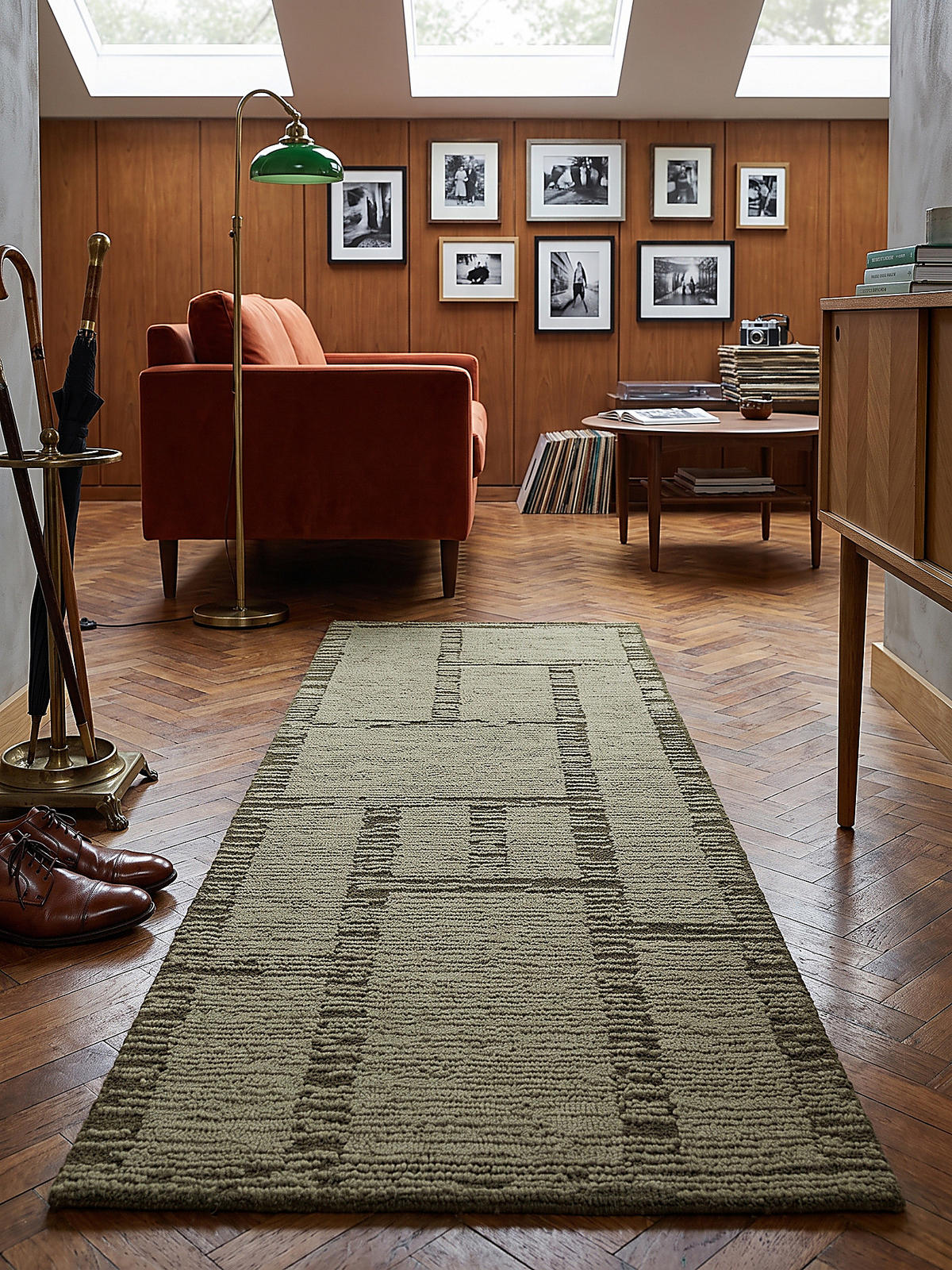LÄUFER handgetuftet GANNEL, in Salbeigrün, Blockdesign, 80 x 230 cm - Grün, Textil (80/230cm) - KADIMA DESIGN