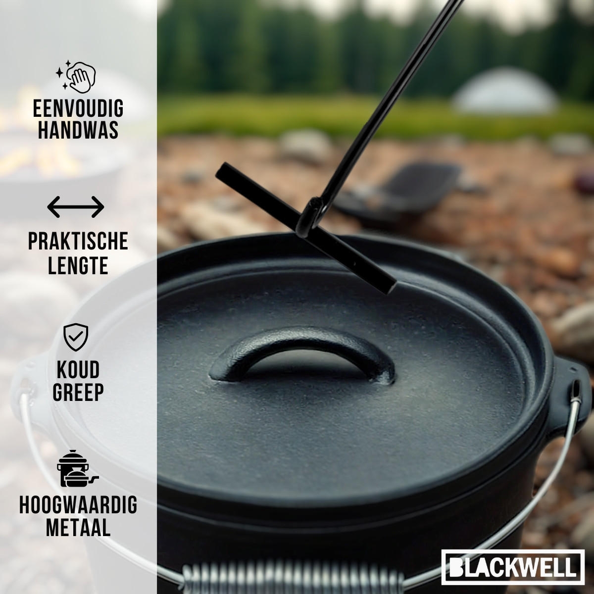 PFANNENSET Dutch Oven BBQ Set aus Gusseisen – Schmortopf + Heber, Bratpfanne Ø 20 cm & Grillplatte Ø 30 cm – 4-teilig – geeignet für alle Herdarten - Schwarz, Keramik (1/2/2cm) - Blackwell