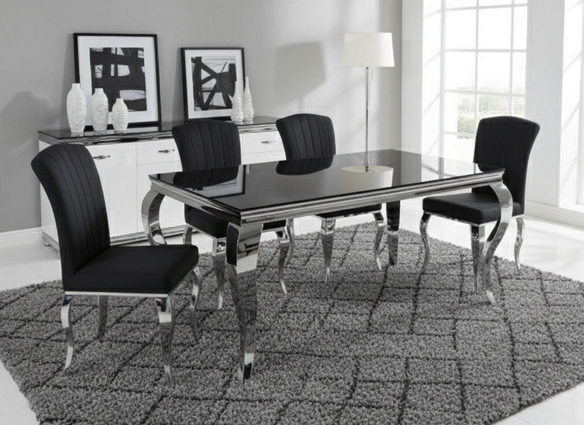 ESSTISCH Prince Schwarzglas / Chrom 180 / 90 / 75cm - Silberfarben/Schwarz, Glas/Holz (90/180/75cm) - Feldmann-Wohnen