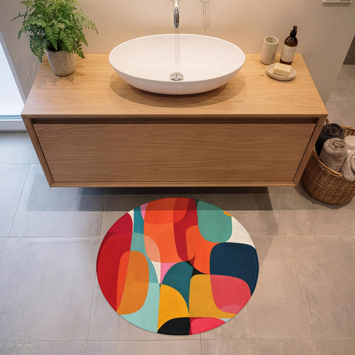KOUPELNOVÁ PŘEDLOŽKA Tvary - barevné - abstraktní - letadla 70x70 cm - různobarevná, textil/plast (70/70cm) - OnlyWow