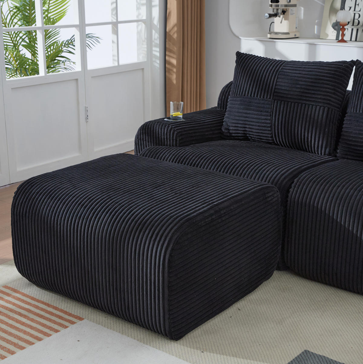 2-SITZER-SOFA aus Cord 200x174x80 cm in Schwarz mit Cupholder & Seitentasche - Schwarz, Textil (174/80/200cm) - Modfu