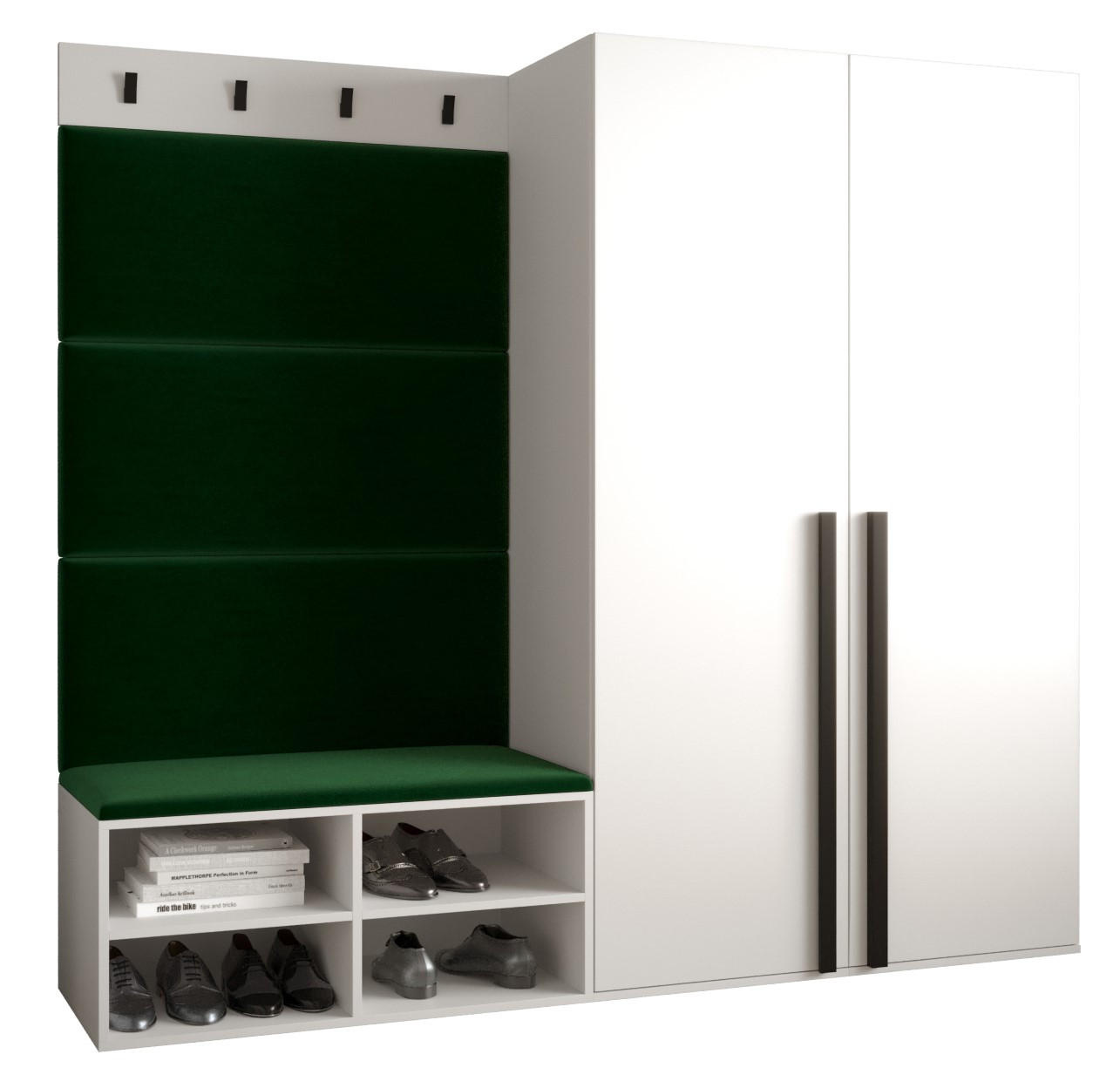 Möbel Kryspol Garderoben-Set Weiß, Waldgrün 184x184x42 cm