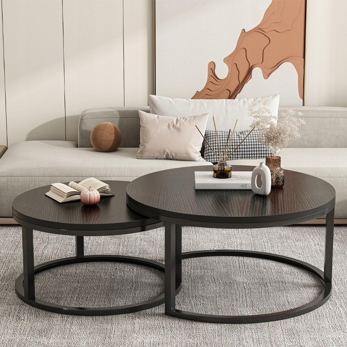 COUCHTISCH 2er-Set, schwarz - Schwarz, Holzwerkstoff (50/70/45cm) - Rebiko