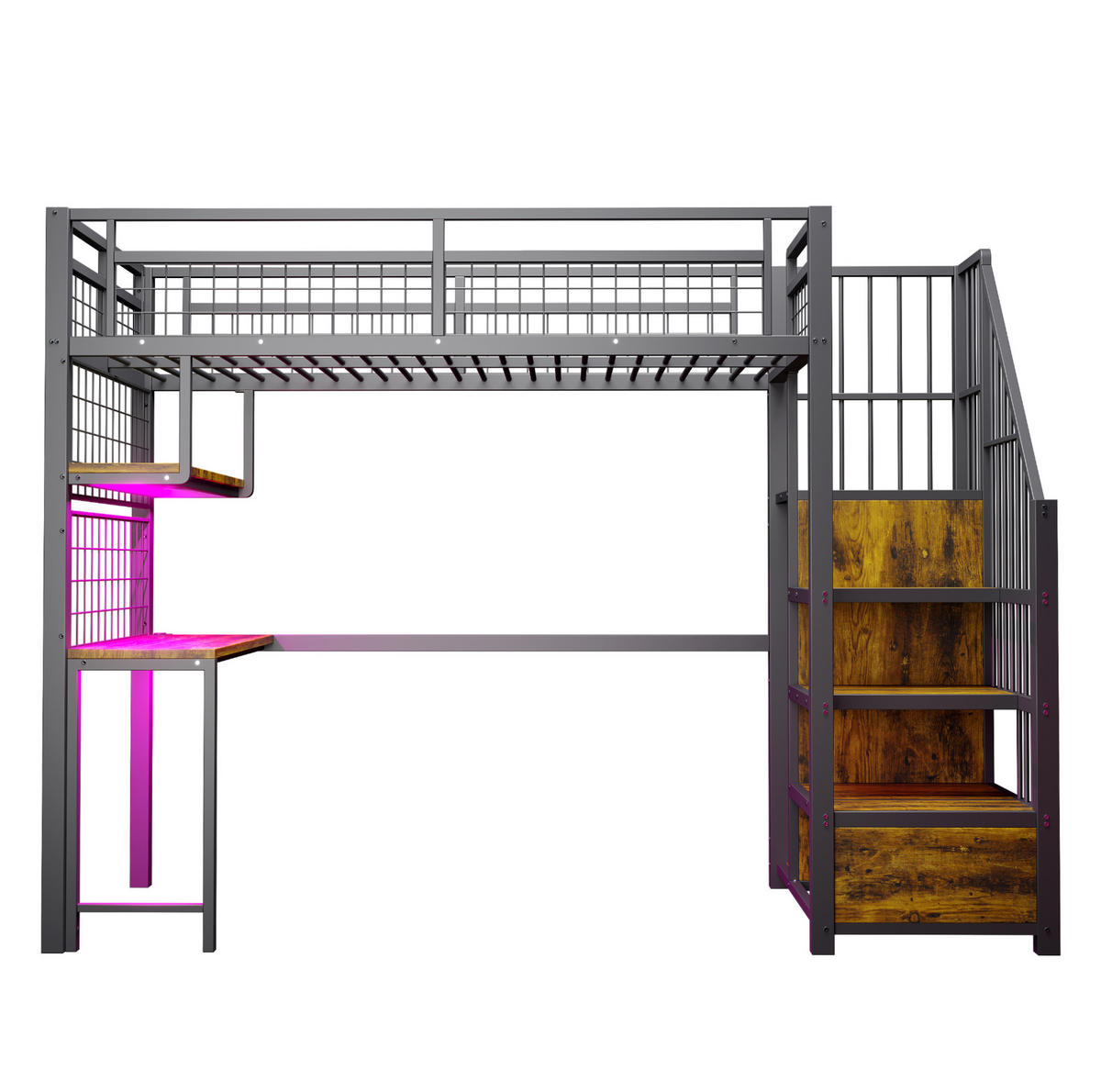 HOCHBETT 90/200 cm Schwarz mit Lichtleiste und Stauraumleiter - Schwarz, Metall (90/200cm) - OKWISH