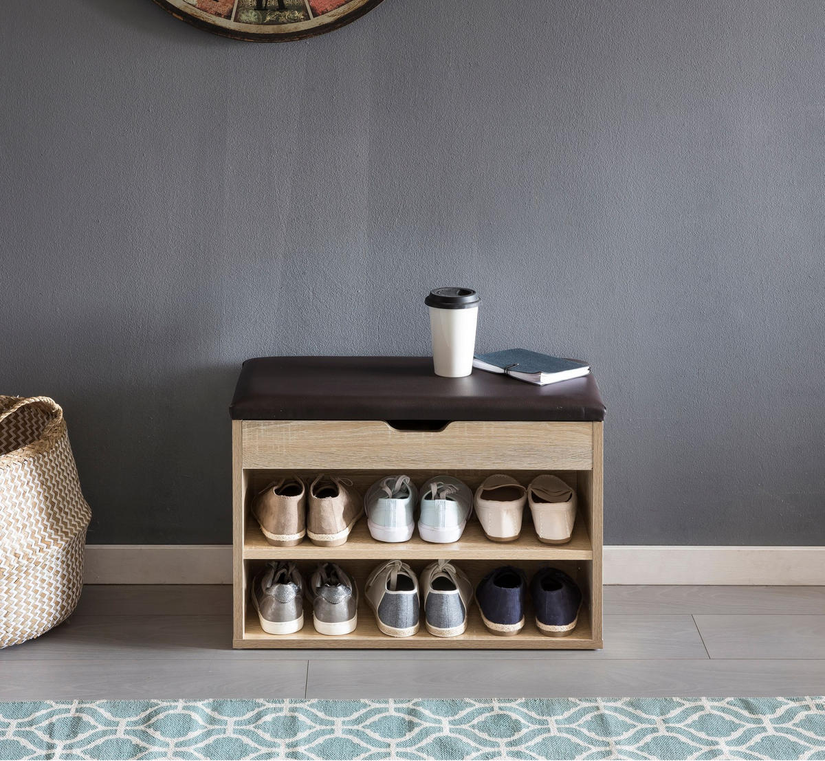 SCHUHBANK gepolstert mit Stauraum, Beige 60x30x40 cm - Beige/Schwarz, Holz/Textil (60/40/30cm) - KADIMA DESIGN