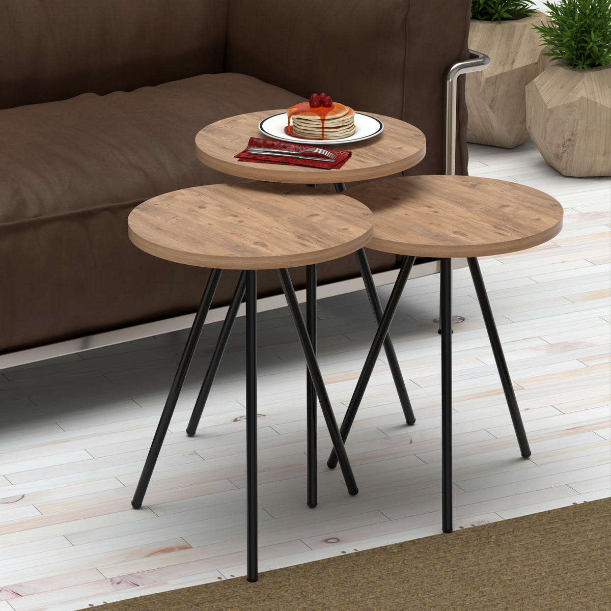 SATZTISCH Ølgod im 3er Set - Braun, Metall (34/34/53cm) - [en.casa]