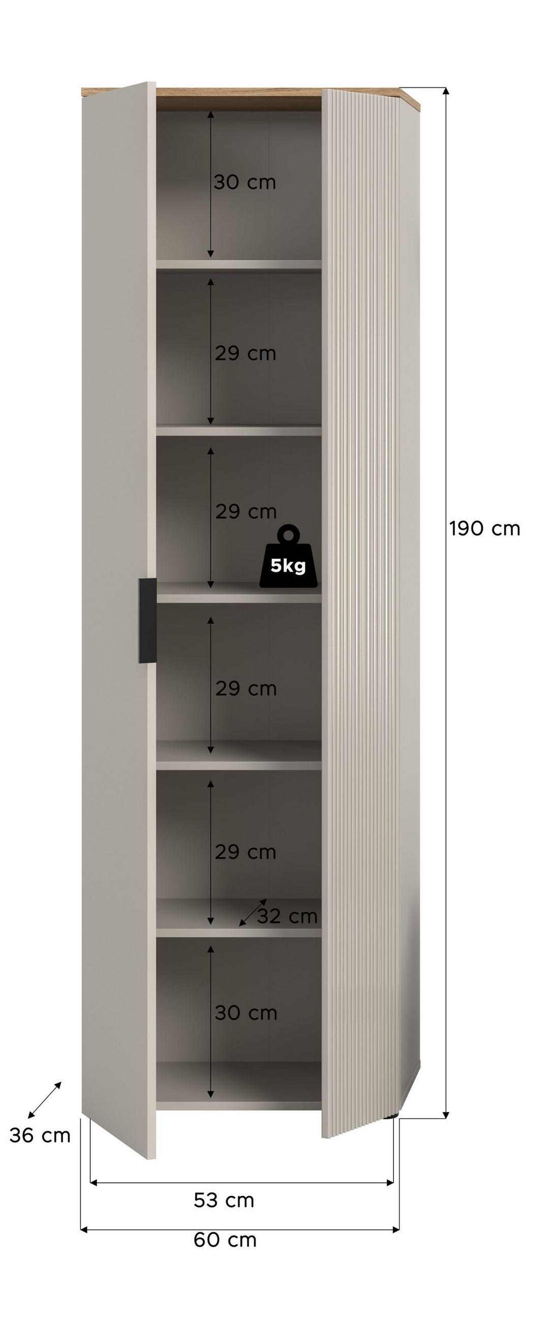 GARDEROBENSCHRANK SLIDE (B/H/T: ca. 60/190/36 cm) in Kaschmir/Kaschmir - Sandfarben, Holzwerkstoff (60/190/36cm)