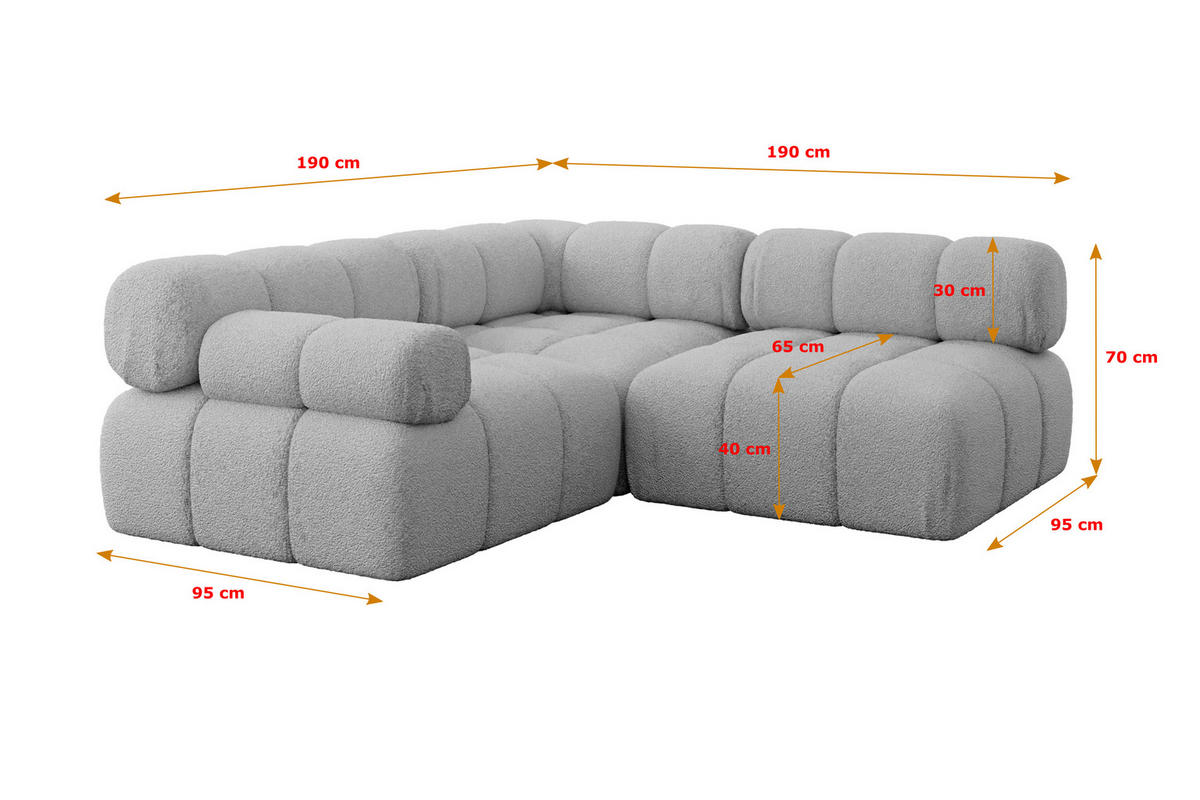 ECKSOFA modulares Sofa Mende-L1 - 190x190x70 cm Hellgrau Bouclé - Hellgrau, Holzwerkstoff/Textil (190/190cm) - ALTDECOR