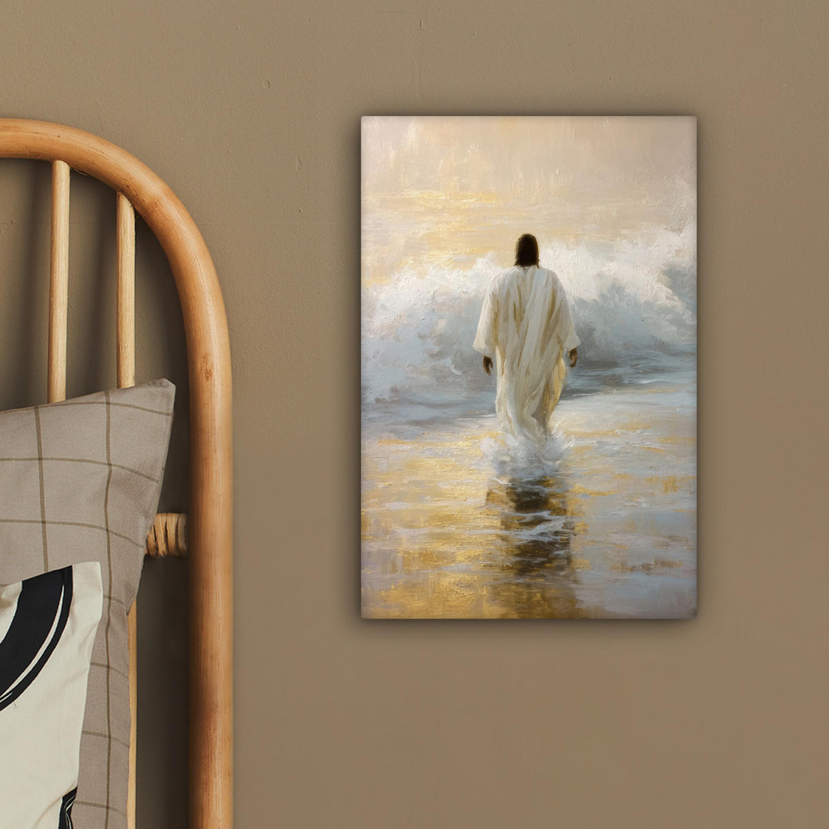 LEINWANDBILD Gemälde - Welle - Jesus - Abstrakt Deko Wohnzimmer 20x30 cm - Goldfarben, Textil (20/30cm) - MuchoWow