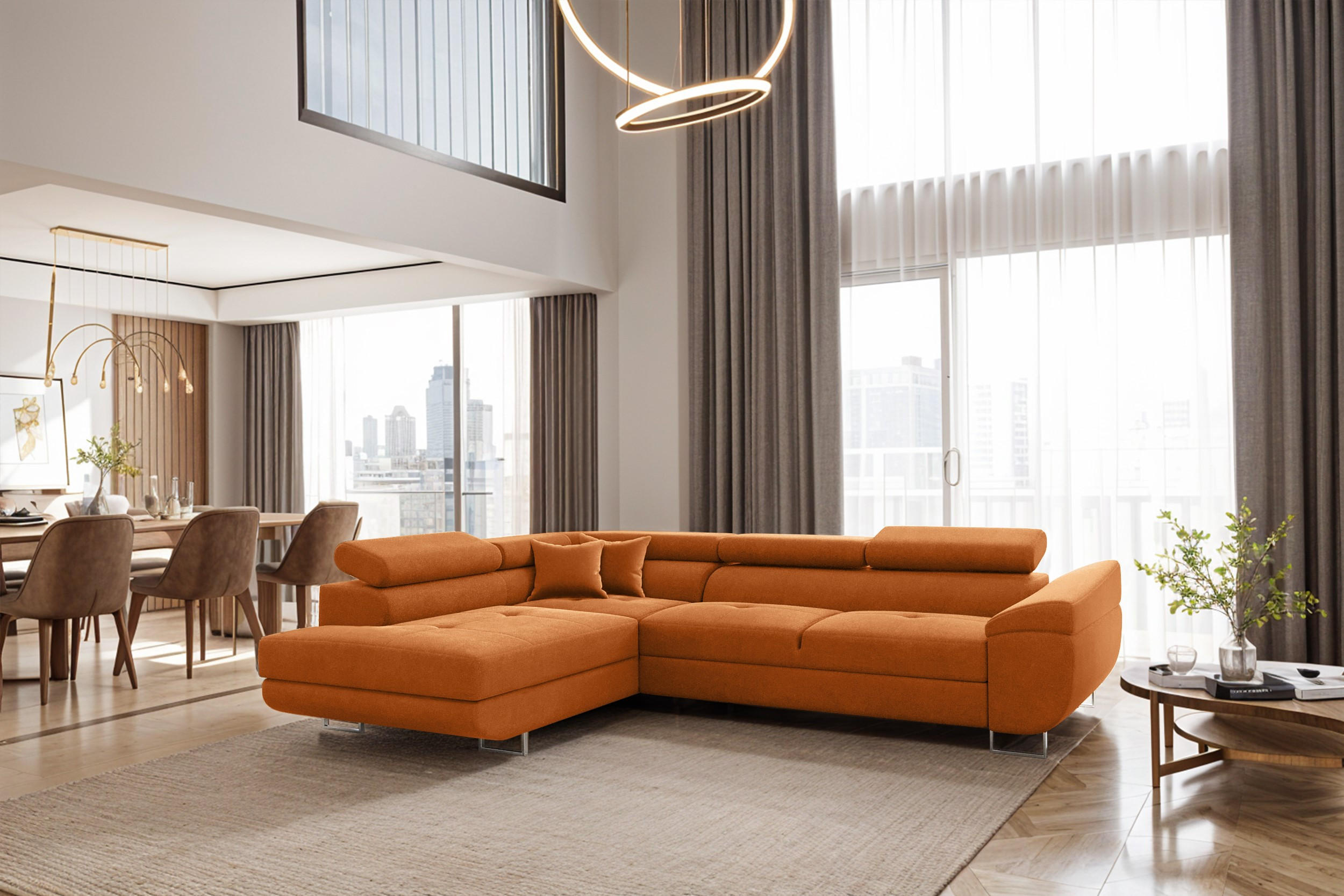 ECKSOFA FALIO L-Form Mit Schlaffunktion Im Modernen Stil Für Das Wohn Und Schlafzimmer Orange Links - Orange, Holz/Textil (202/275cm) - Kaiser Möbel