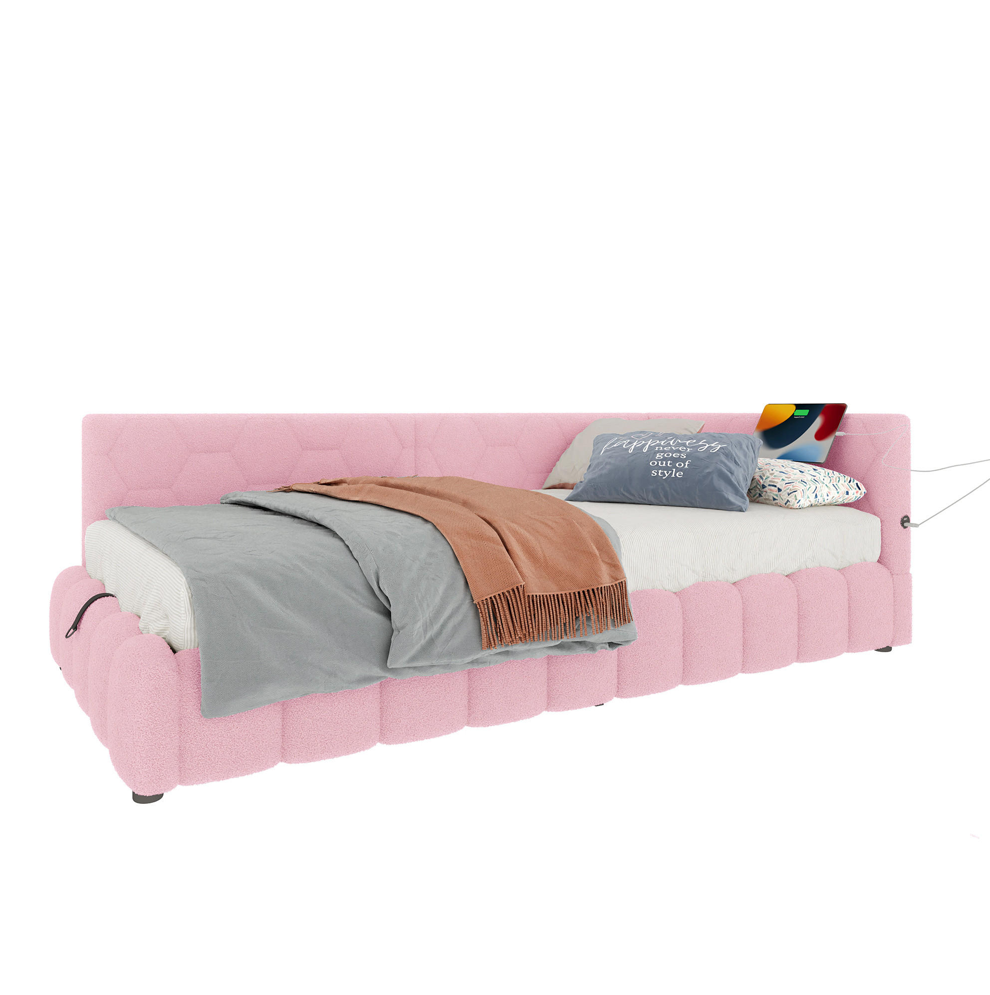 POLSTERBETT 90/200 cm Rosa aus Vliesimitat mit Stauraum - Rosa, Textil (90/200cm) - OKMYHOME